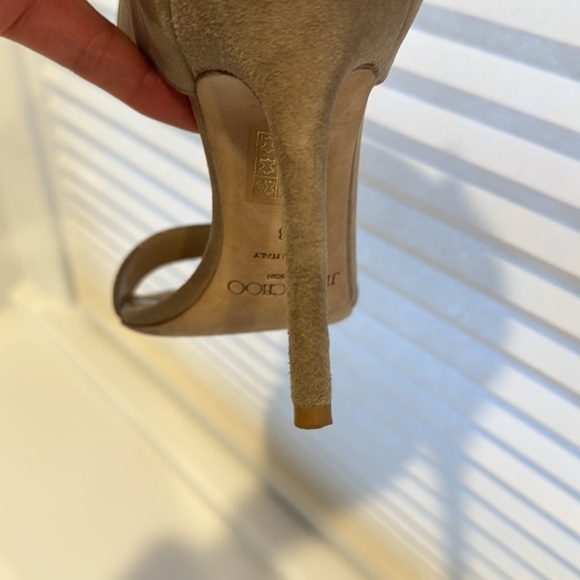 JIMMY CHOO suede/ fine glitter heels Nude color/ subtle gold glitter - Picture 5 of 6